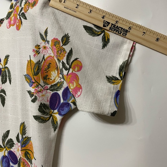 Day Dress VTG Hand Made Momcore Short Sleeve Midi Fruit Floral Pleat M Cottage - Picture 9 of 12